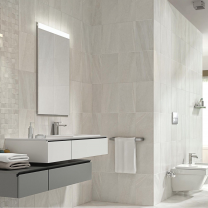 FIJI WHITE STONE EFFECT CERAMIC WALL TILE, PACK OF 10, (L)400MM (W)250MM