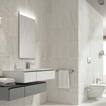 FIJI WHITE STONE EFFECT CERAMIC WALL TILE, PACK OF 10, (L)400MM (W)250MM